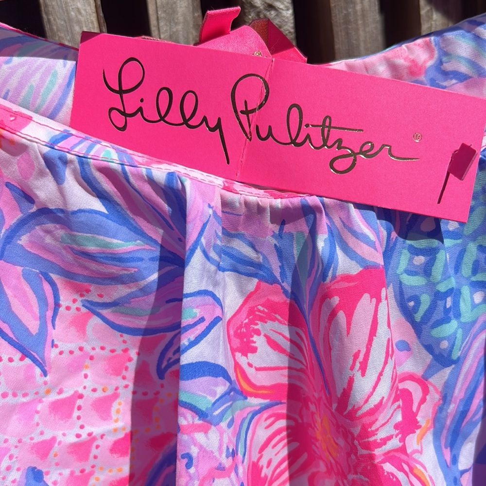 Lilly Pulitzer summer top one shoulder ruffle multicolor cool breathable cotton - Picture 7 of 9